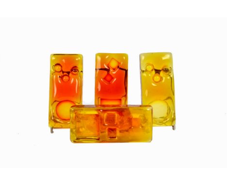Geoffrey Baxter for Whitefriars, four rectangular Architectural glass slabs, each 17.5 x 8 cm, comprising two number 1 and on