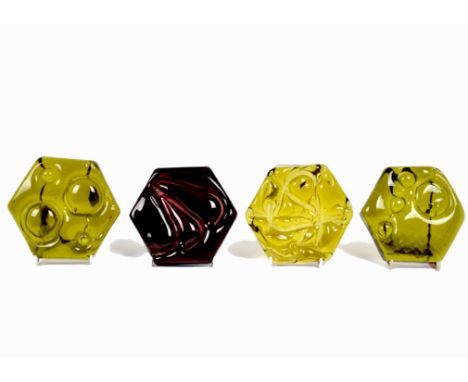 Geoffrey Baxter for Whitefriars, a quartet of four uncatalogued Architectural glass slabs of hexagonal form, each 15 cm at wi