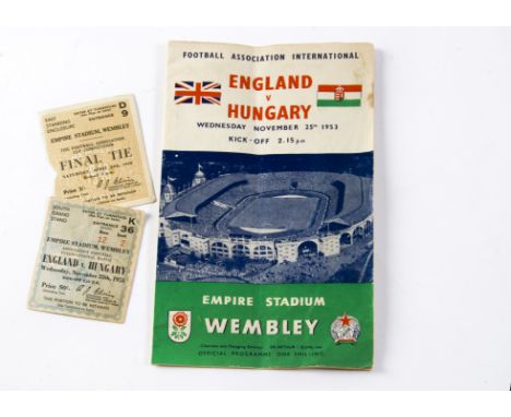 Football Programme/Tickets, England V Hungary programme 1953 with a signature over Ferenc Puskas name (fold but good conditio