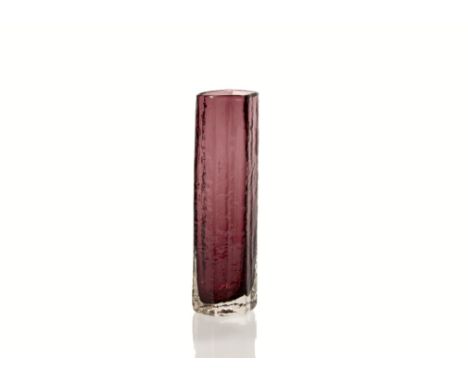 Geoffrey Baxter for Whitefriars, a Textured glass range 'Cucumber' vase pattern 9679 in Aubergine, 29 cmRim virtually flawles