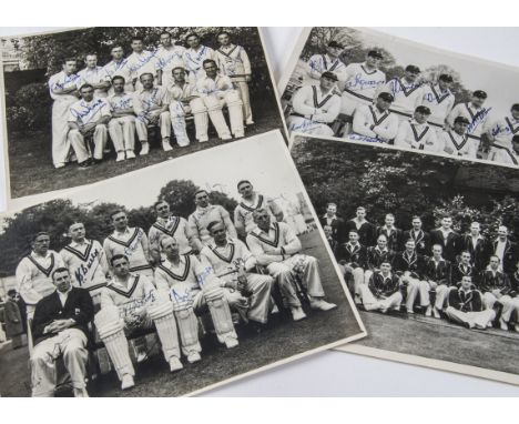 Cricket Photographs/autographs, four photographs Worcestershire, Middlesex c 1947 signed, England team including Compton and 