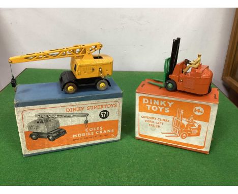 Two Original Dinky Toys, No. 14c Coventry Climax Fork Lift Truck, very good, boxed with inserts, plus No. 571 Coles Mobiles C
