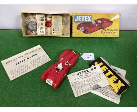 A Jetex Jet Propelled Racing Car, red, engine fitted, boxed with paperwork.
