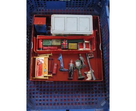 A Quantity of Mid XX Century 'O' Gauge and Similar Railway Accessories, by Hornby and others, including tin luggage, watchman