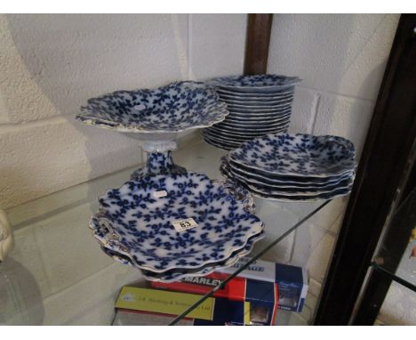 Early Victorian blue & white part dinner service - Sloe Blossom patternImpressed mark for W Ridgway & Co Opaque Granite China