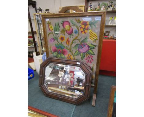 Tapestry & oak fire screen & mirror