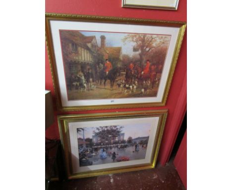 2 large gilt framed prints - Hunting and Parisian scenes