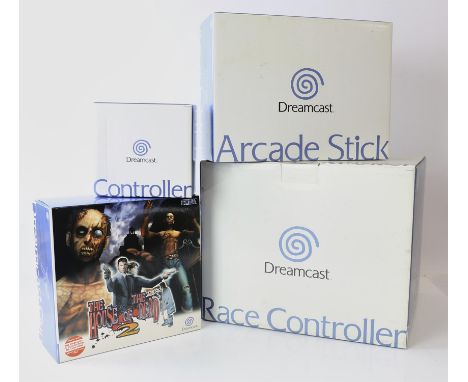 SEGA Dreamcast Arcade Stick, Race Controller, Dreamcast Gun, Controller & VMU. This lot contains a number of sealed, unopened