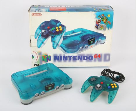 Nintendo 64 Console Clear Blue - Boxed. This lot contains the 'Clear Blue' N64 console and controller. This lot also comes wi