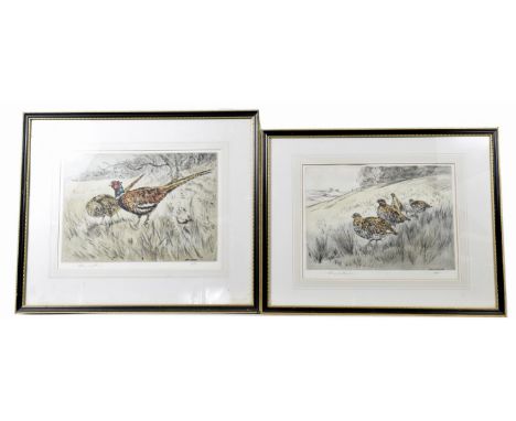 Henry Wilkinson (British 20th Century) a pair of limited edition coloured etchingsEach depicting pheasant and hen amidst rura