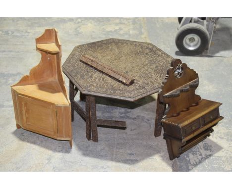 An early 20th Century wall hanging smokers cabinetHaving a quatrefoil aperture above a pipe rack and two drawers with a lower