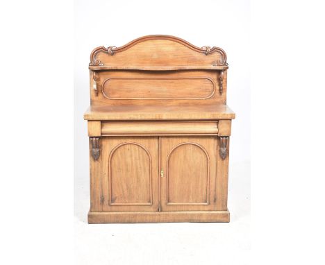 A 19th Century mahogany chiffonier sideboardThe arched raised back with a single serpentine shelf above a rectangular top and