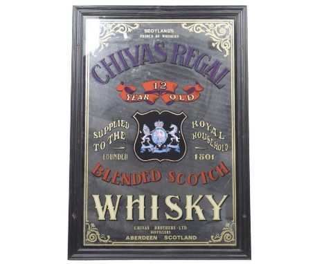 A advertising Scottish  'Chivas Regal' pub mirror  The mirror with scrolling borders and purple 'Chivas Regal' lettering 'sup