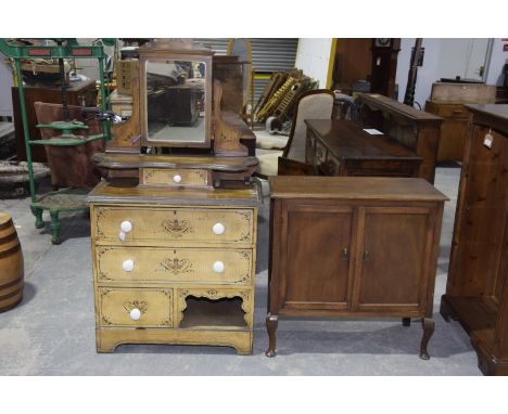 A Victorian painted pine dressing tableHaving a rectangular mirror above a shaped shelf and a single drawer upon a rectangula