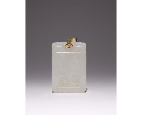 A CHINESE WHITE JADE 'ZI GANG' RECTANGULAR PENDANT QING DYNASTY OR LATER Carved to one side with a panel containing a gentlem