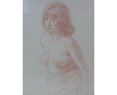 Alfred K. Wiffen (20th century British), red chalk portrait of a nude lady, framed and glazed, 42 x 33cm 