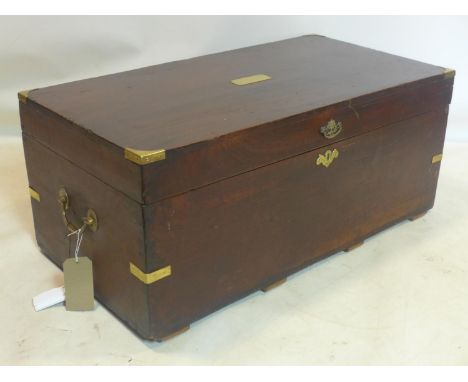 A 20th century Campaign style brass bound camphor wood trunk, H.42 W.97 D.50cm 