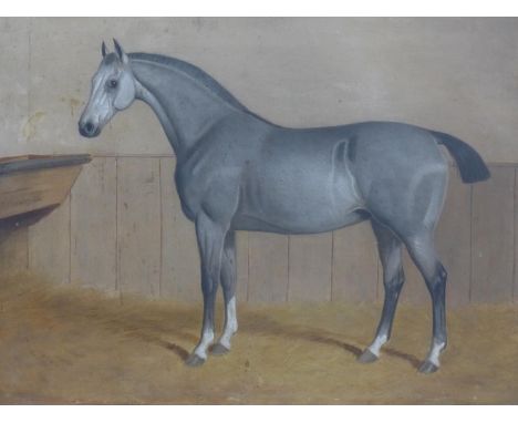 R. Harrington (19th century British), Horse in a stable, oil on canvas, signed, in gilt painted frame, 28 x 37cm 