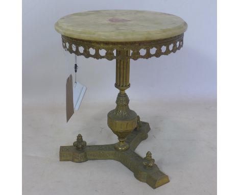 A 20th century Italian gilt metal and onyx lamp table, H.43 D.35cm 