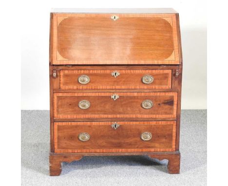 An Edwardian satinwood inlaid bureau, on bracket feet74w x 92h x 45d cm