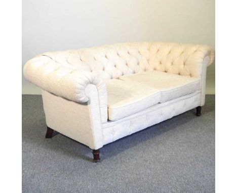 A Victorian and later cream upholstered chesterfield sofa, with a button back178w x 93d x 73h cmOverall condition is complete