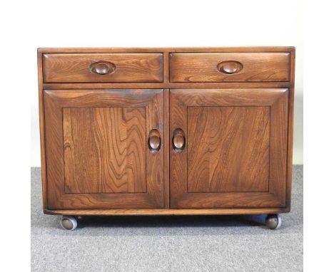 An Ercol elm sideboard, on castors91w x 44d x 69h cmOne handle broken