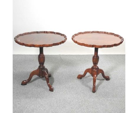 A pair of George III style occasional tables, each with a shaped gallery top, on a tripod base (2)69w x 67h cm