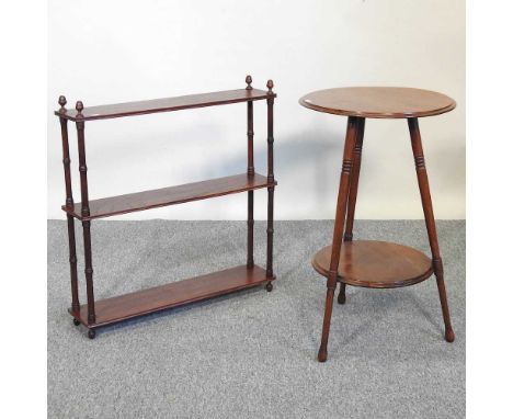 A mahogany three tier hanging shelf, together with an Edwardian two tier occasional table (2)Shelf 64w x 15d x 67h cm