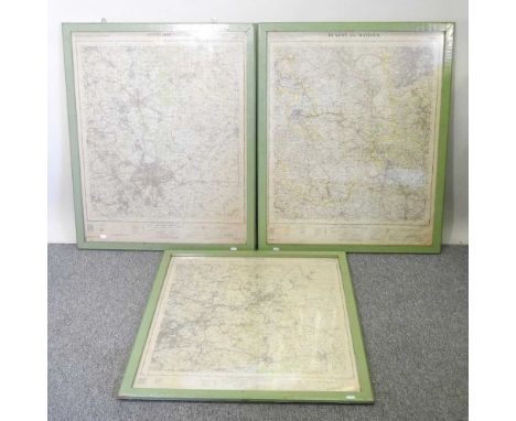 Three 1960's Ordnance Survey maps, of Buxton, Nottingham and Doncaster, each 95 x 78cm, framed