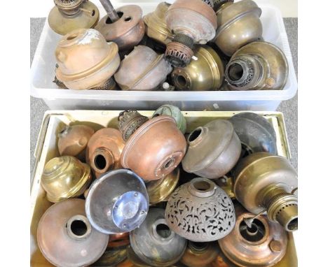 Two boxes of brass oil lamp fonts