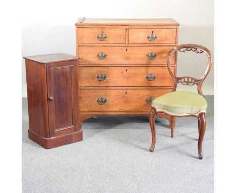 A 19th century light oak chest, on bracket feet, 97cm wide, together with a Victorian bedside cabinet and a Victorian balloon
