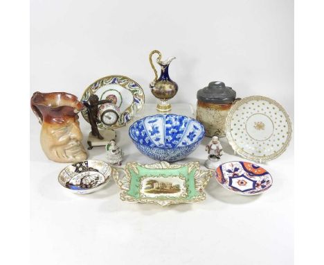 A 19th century Sevres porcelain dish, together with various 19th century and later ceramics, to include a 19th century Staffo
