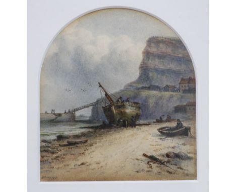 John Francis Branegan (British 1843-1909): Returning to Harbour in a Heavy Swell & The Spa Ladder Whitby, pair arched top wat
