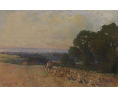 Ernest Higgins Rigg (Staithes Group 1868-1947): Bringing in the Sheaves, pastel signed 30cm x 46cmDDS - Artist's resale right