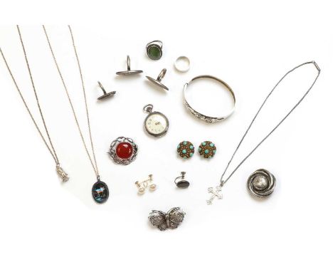 A collection of silver and costume jewellery, to include a Victorian sterling silver cross pendant, Chester 1898, a Scottish 