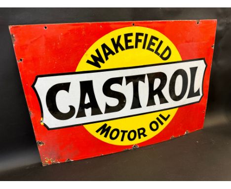 A Wakefield Castrol Motor Oil rectangular enamel sign by Bruton of London, 30 x 20".