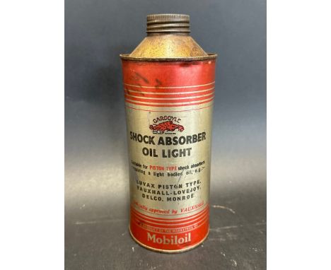 A Gargoyle Mobiloil 'Shock Absorber Oil Light' circular quart can in good condition.
