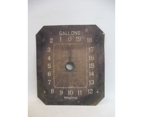 A Wayne petrol pump clock face, 11 3/4 x 13 3/4".