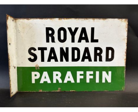 A Royal Standard Paraffin double sided enamel sign with hanging flange, 18 x 12".
