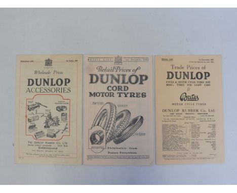 Three Dunlop Tyres accessory booklets, two dated 1923, the third 1927. 