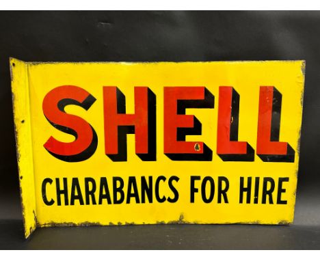 A Shell Charabancs For Hire double sided enamel sign with hanging flange with extensive restoration to both sides, 24 x 15".