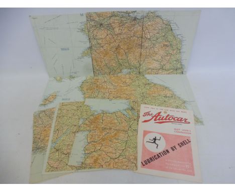 An Autocar Map User's Companion bearing Shell stick-man advertising accompanied by a selection of Autocar maps. 