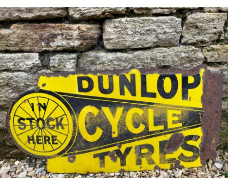 A Dunlop Cycle Tyres double sided enamel sign, with flattened hanging flange, 29 x 14".