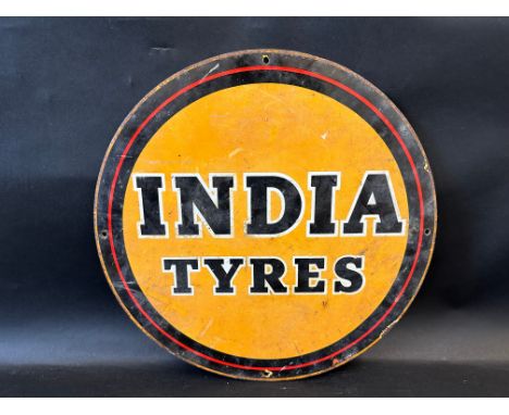 An India Tyres circular enamel sign, 18" diameter. 
