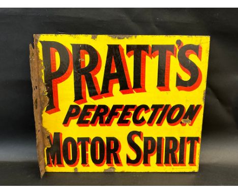 A Pratt's Perfection Motor Spirit double sided enamel sign with hanging flange, by Bruton of Palmers Green, 21 x 18". 