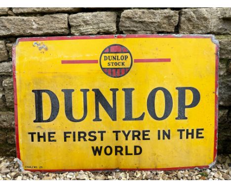 A Dunlop Stock 'The First Tyre in the World' rectangular enamel sign, dated 1929, 30 x 20".