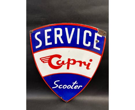 A Capri Scooter shield shaped enamel sign in good condition, 16 x 20".