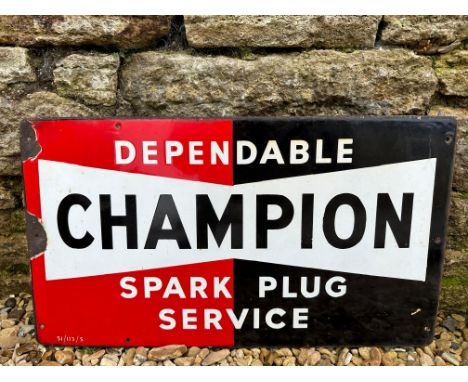 A Champion Dependable Spark Plug Service rectangular enamel sign, dated 1951, 23 x 13".
