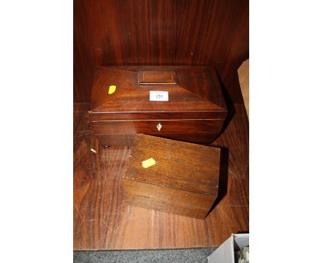 AN INLAID TEA CADDY WITHOUT CONTENTS TOGETHER WITH ANOTHER BOX