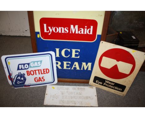 A LYONS MAID ICE CREAM ADVERTISEMENT SIGN TOGETHER WITH TWO OTHER ENAMEL SIGNS PLUS ANOTHER&nbsp;